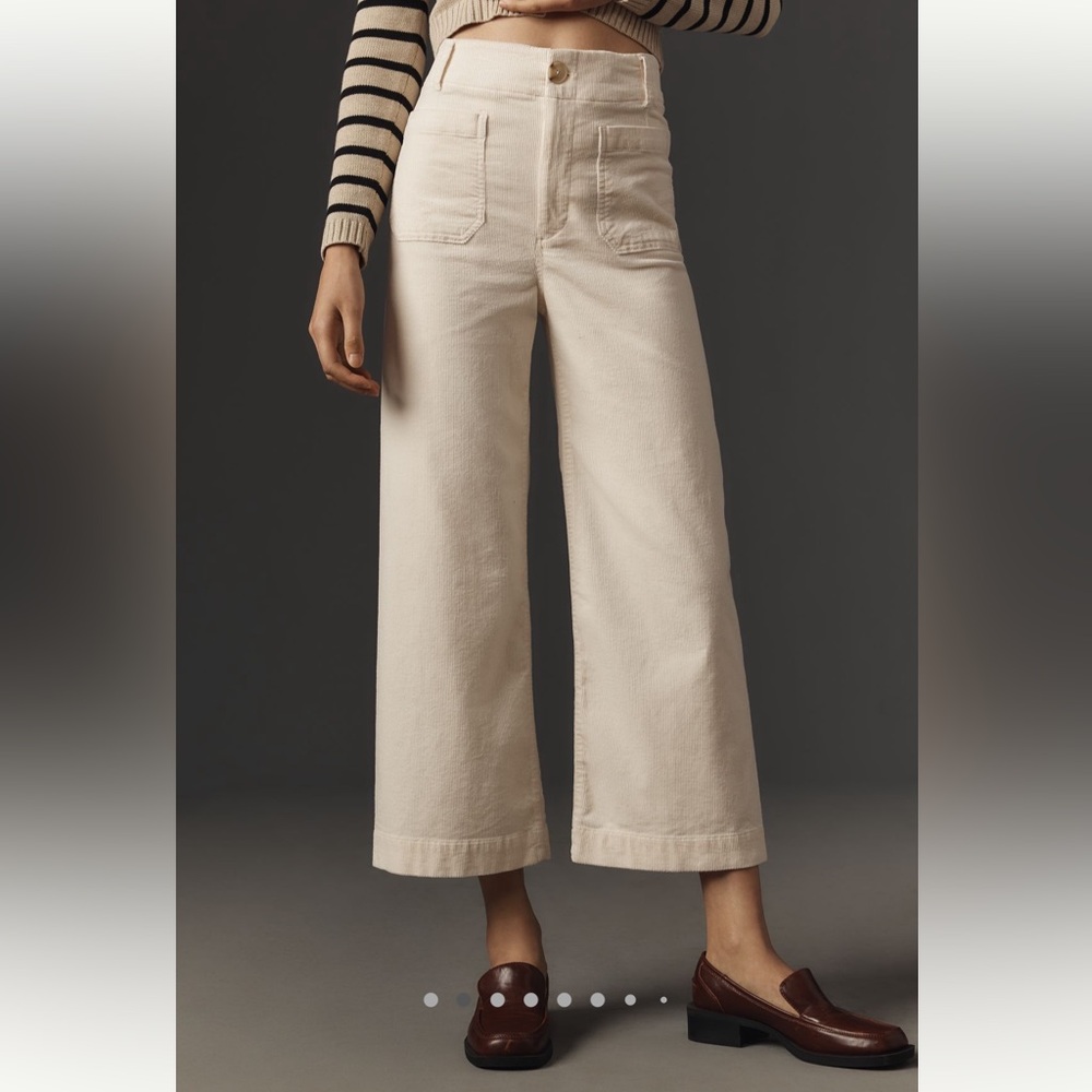 Maeve For Anthropologie Colette Ivory Corduroy Pants 25 Cream Wide Leg Crop Pant